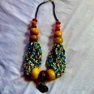 Chunky Vintage Moroccan amber and beaded necklace